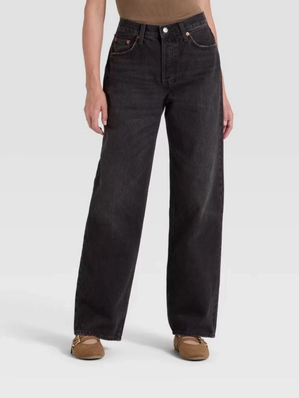 Women's Mid-Rise 90's Baggy Denim Jeans - Universal Thread Washed Black 8